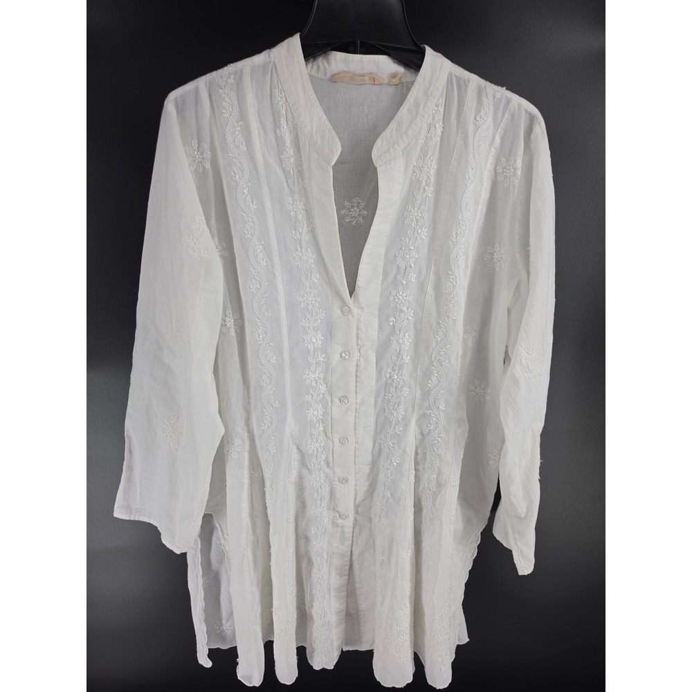 Soft Surroundings White Embroidered Cotton Gauze Tunic Top 1X 2GV17